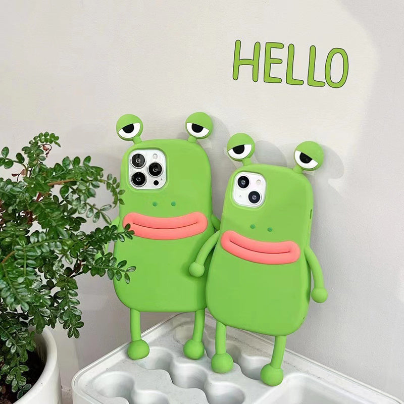 Cute frog phone case with 3D design, shockproof bumper, soft silicone