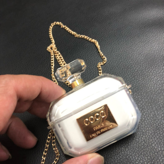 Perfume bottle airpods case with chain, stylish and protective design