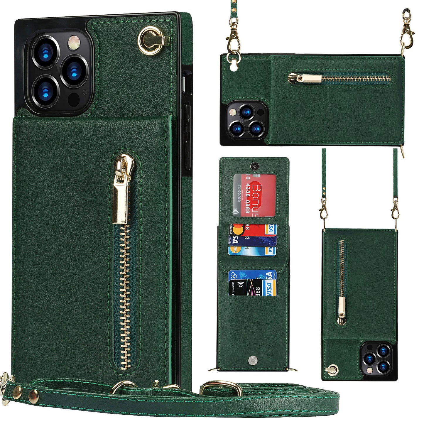 Crossbody phone case with zipper wallet and adjustable strap for convenience