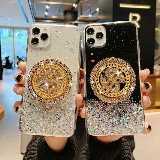 Luxury glitter phone case with 3D dollar design and rotating turnplate