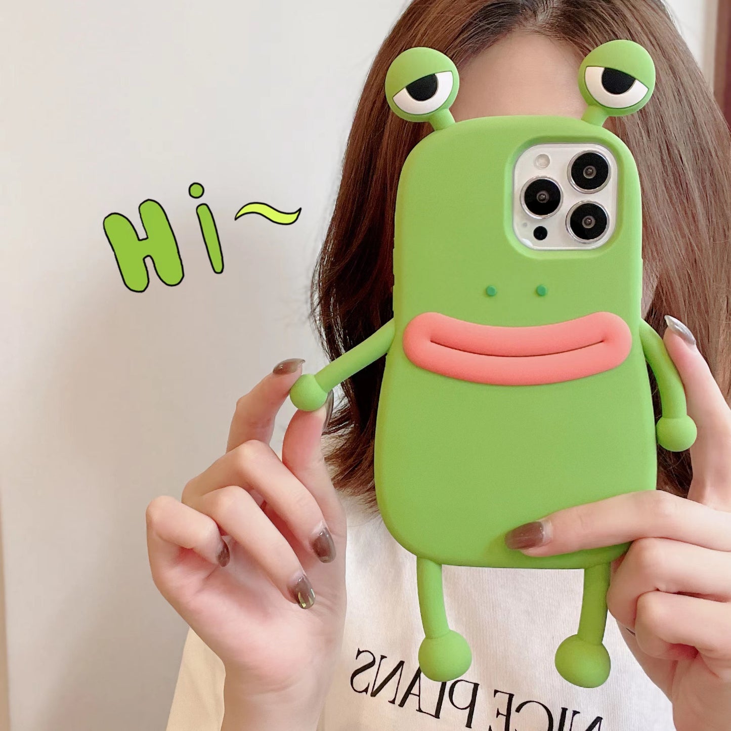 Cute frog phone case with 3D design, shockproof bumper, soft silicone