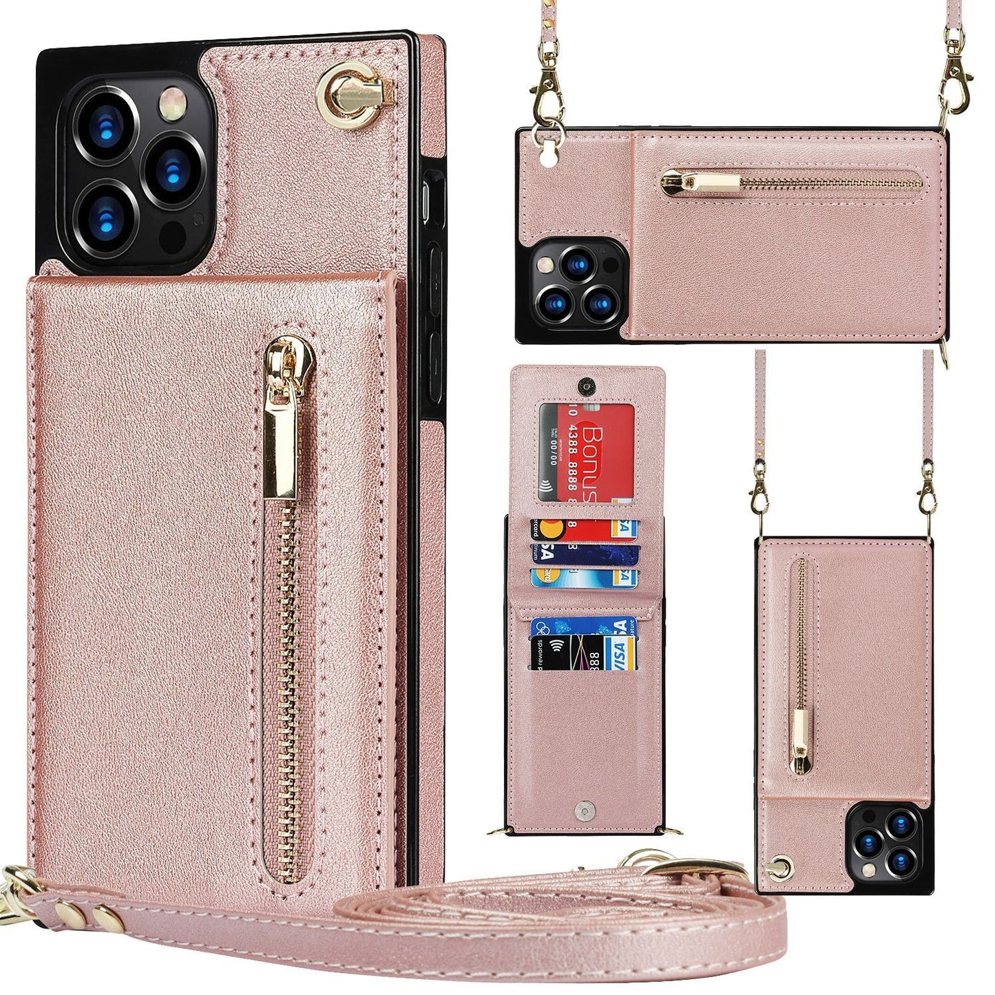 Crossbody phone case with zipper wallet and adjustable strap for convenience