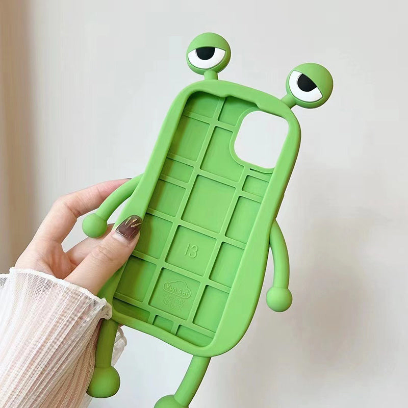 Cute frog phone case with 3D design, shockproof bumper, soft silicone