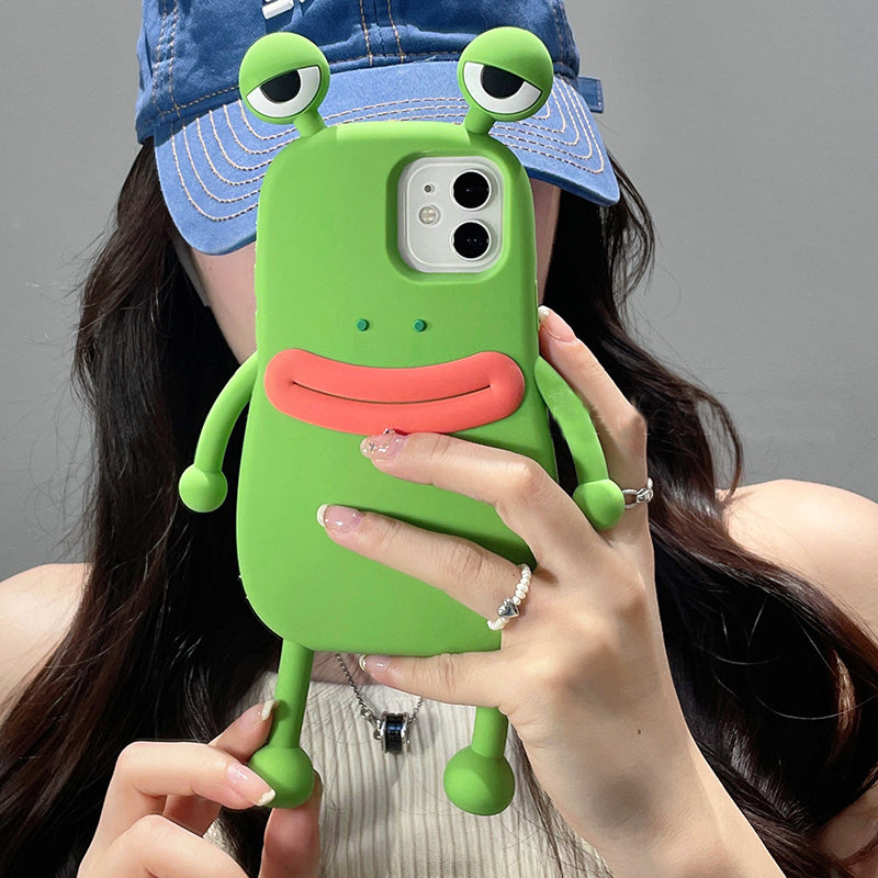 Cute frog phone case with 3D design, shockproof bumper, soft silicone