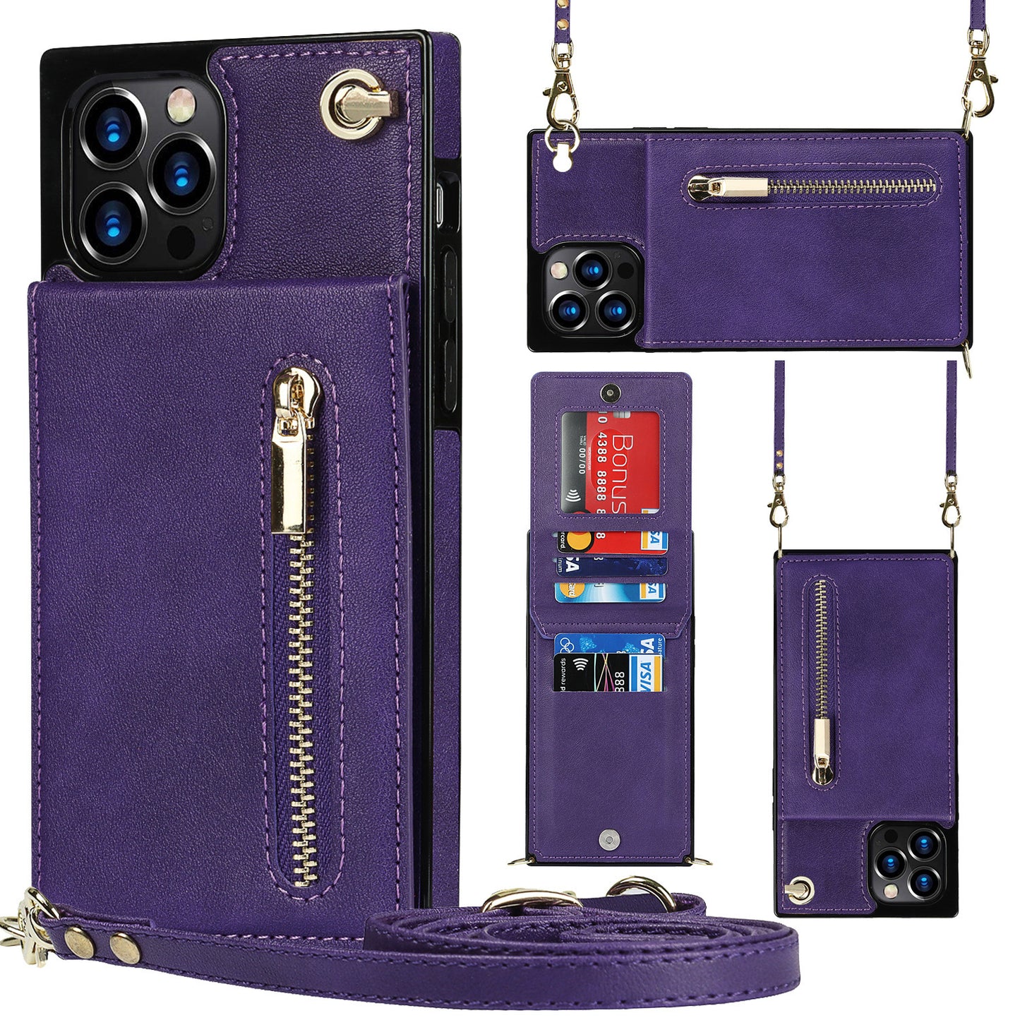 Crossbody phone case with zipper wallet and adjustable strap for convenience