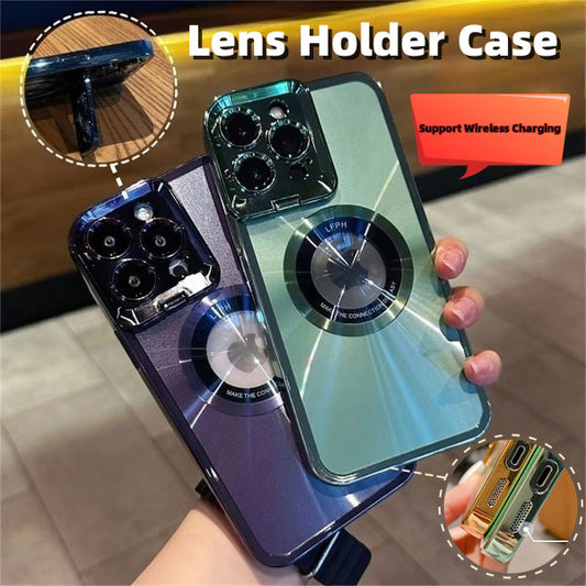 Luxury magnetic phone case with stand, magsafe compatible, lens holder