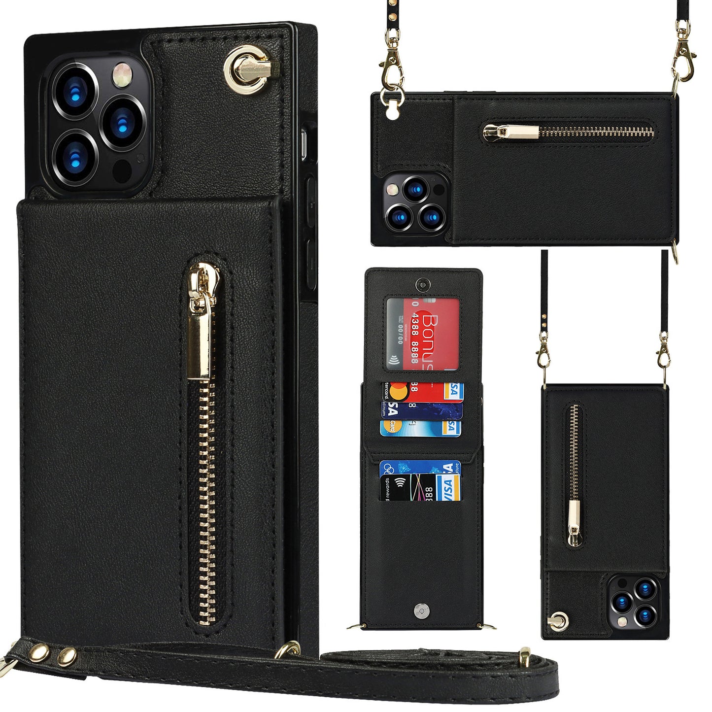 Crossbody phone case with zipper wallet and adjustable strap for convenience