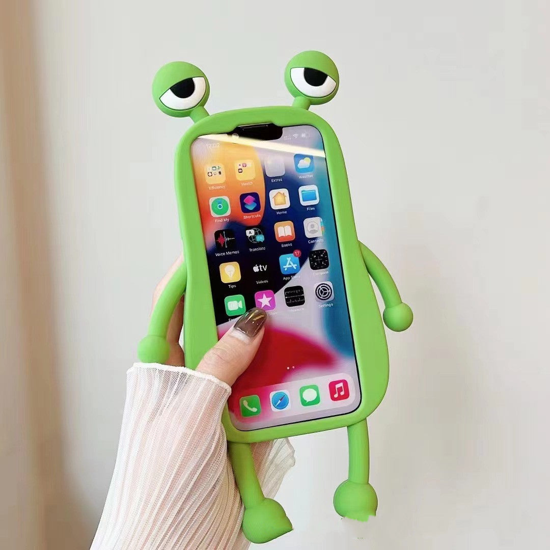 Cute frog phone case with 3D design, shockproof bumper, soft silicone