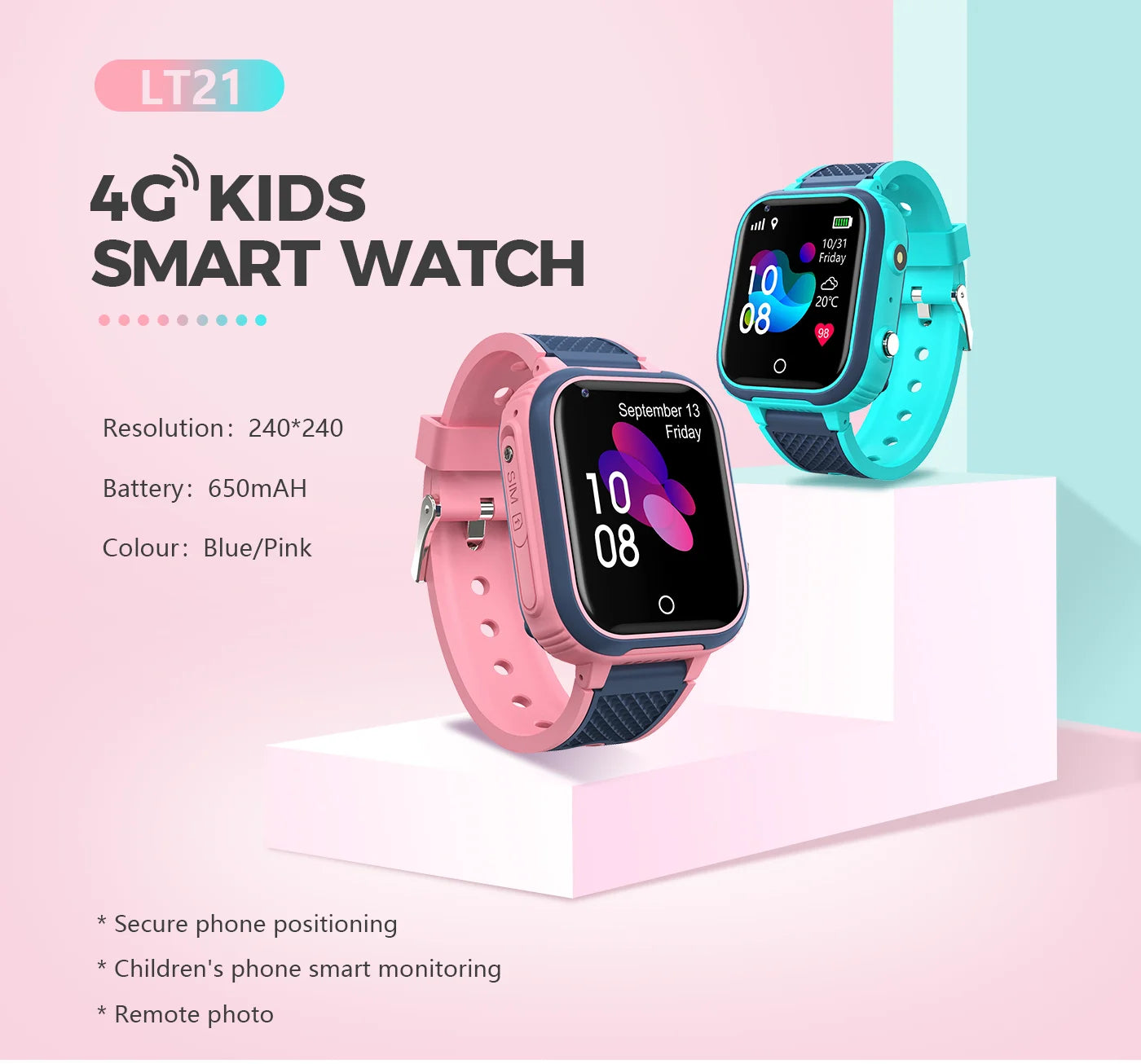 4G kids smartwatch with GPS, video call, SOS, waterproof, and camera