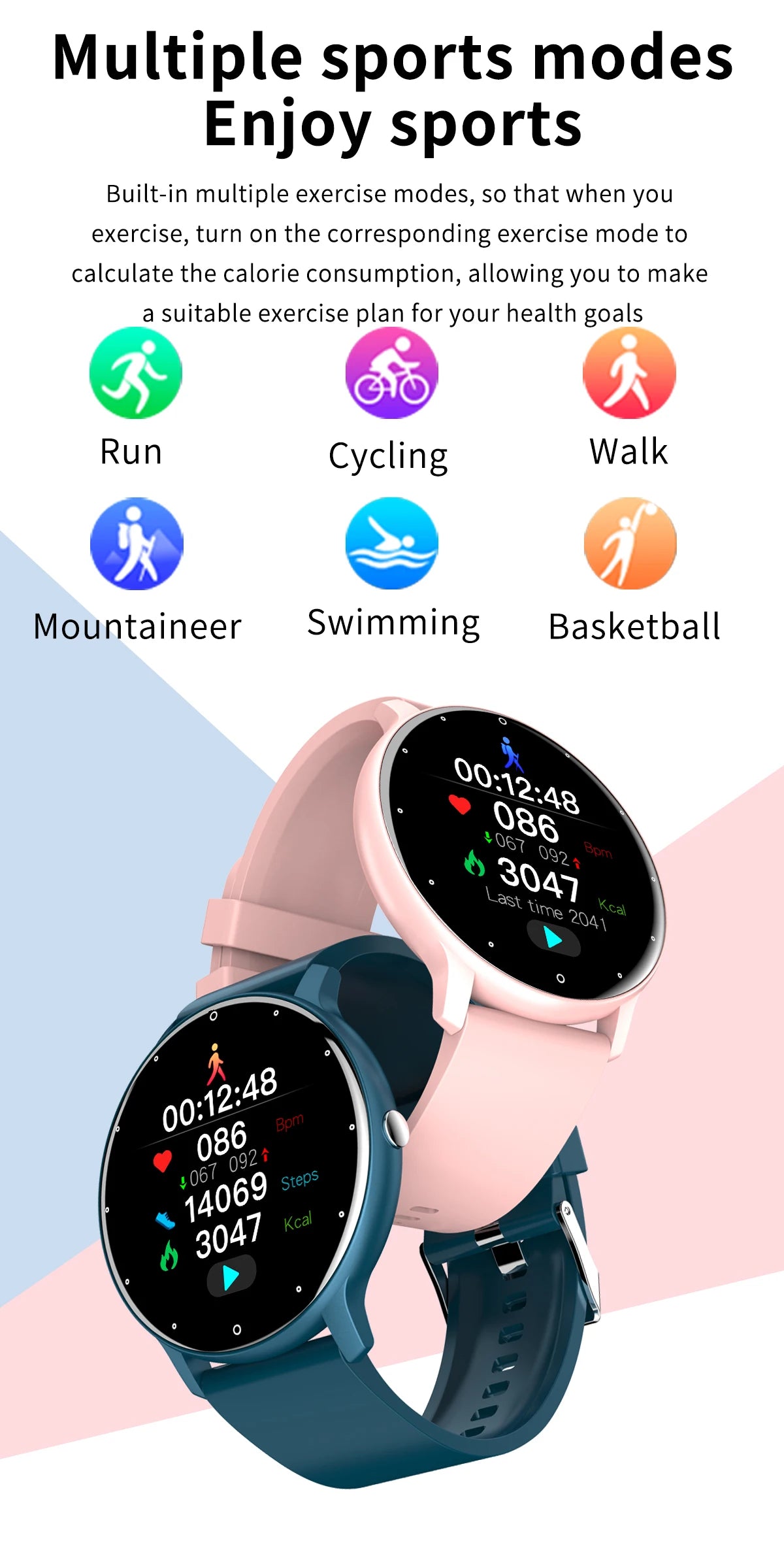 Rose gold waterproof smartwatch for women with fitness tracker and alerts