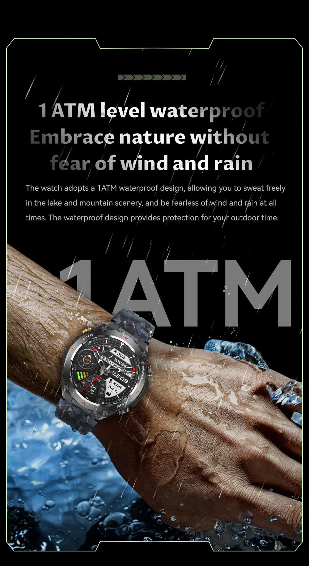 GPS smartwatch with 1.45" HD display, built-in GPS, compass, and calls