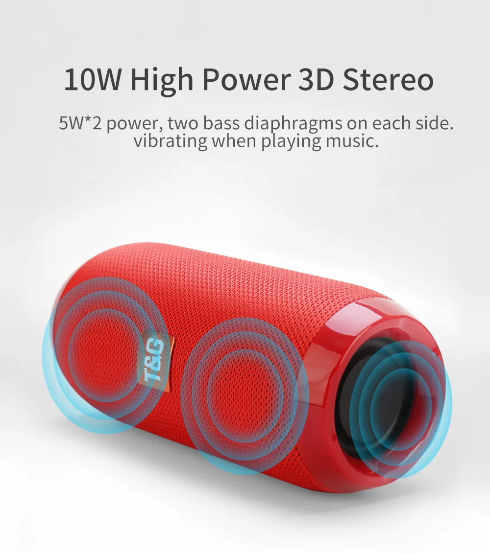 Portable bluetooth speaker with waterproof design, TWS pairing, and FM radio