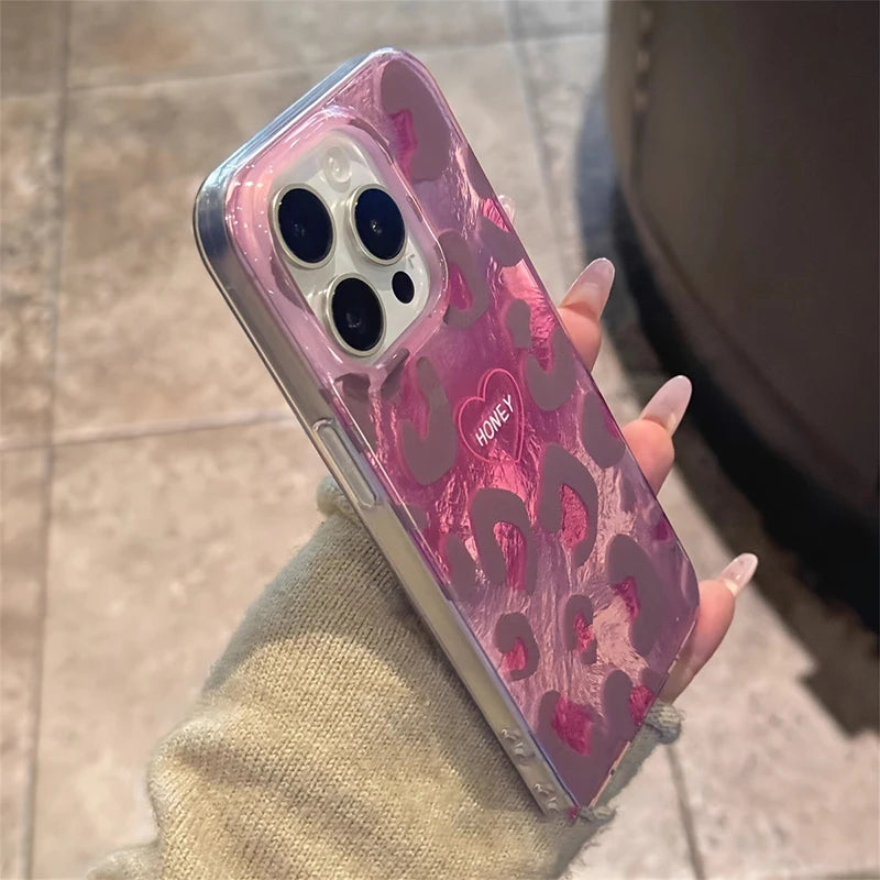 Pink leopard print soft phone case for iphone 16 pro max and earlier models