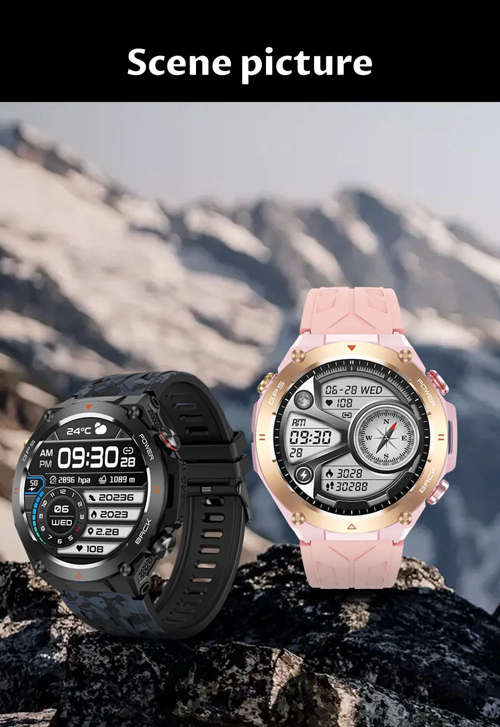 GPS smartwatch with 1.45" HD display, built-in GPS, compass, and calls