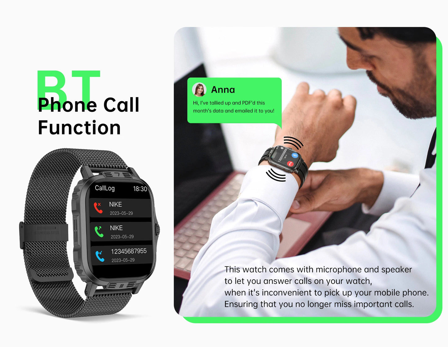 Bluetooth call smart watch with HD display, fitness tracker, waterproof design