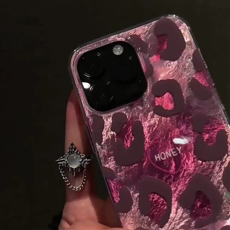 Pink leopard print soft phone case for iphone 16 pro max and earlier models