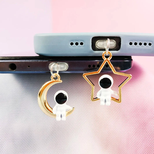 Astronaut star and moon phone dust plug charm for iPhone and Samsung