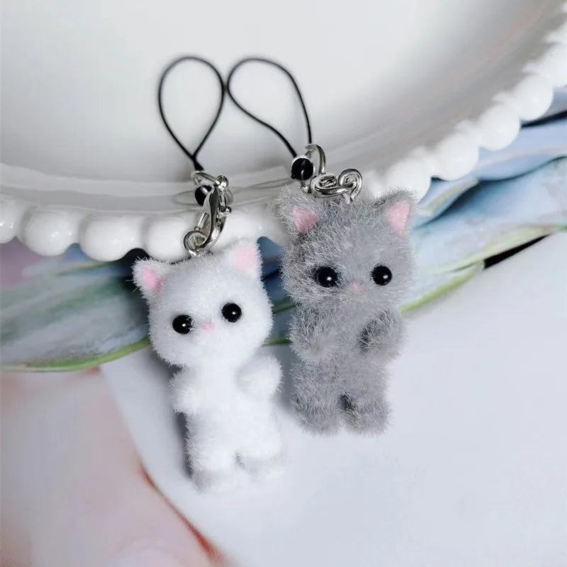 Fuzzy cat phone charm lanyard strap for mobile and keychain accessories