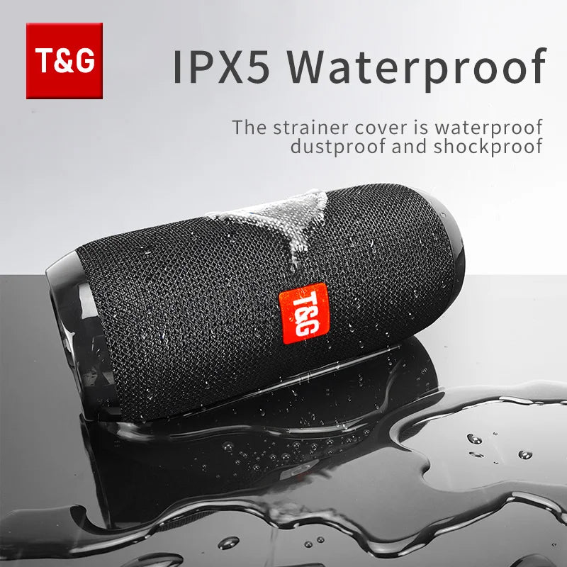 Portable bluetooth speaker with waterproof design, TWS pairing, and FM radio