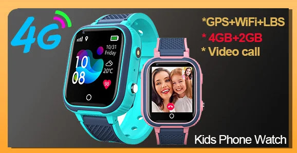 4G kids smartwatch with GPS, video call, SOS, waterproof, and camera