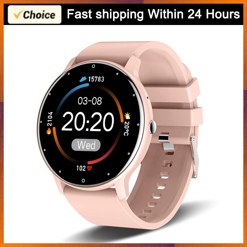 Rose gold waterproof smartwatch for women with fitness tracker and alerts