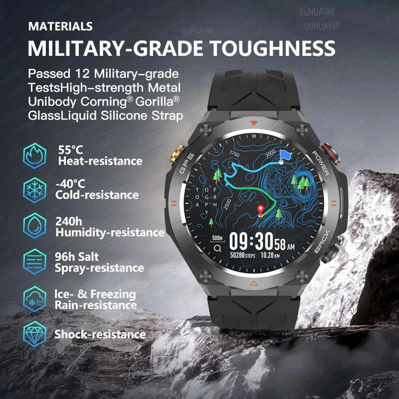 GPS smartwatch with 1.45" HD display, built-in GPS, compass, and calls