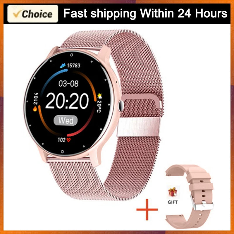 Rose gold waterproof smartwatch for women with fitness tracker and alerts