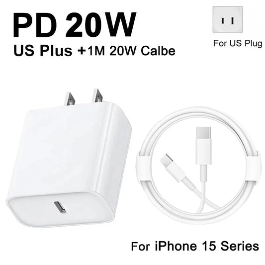 20w usb-c fast charger with 1m cable for iphone 15 and ipad models