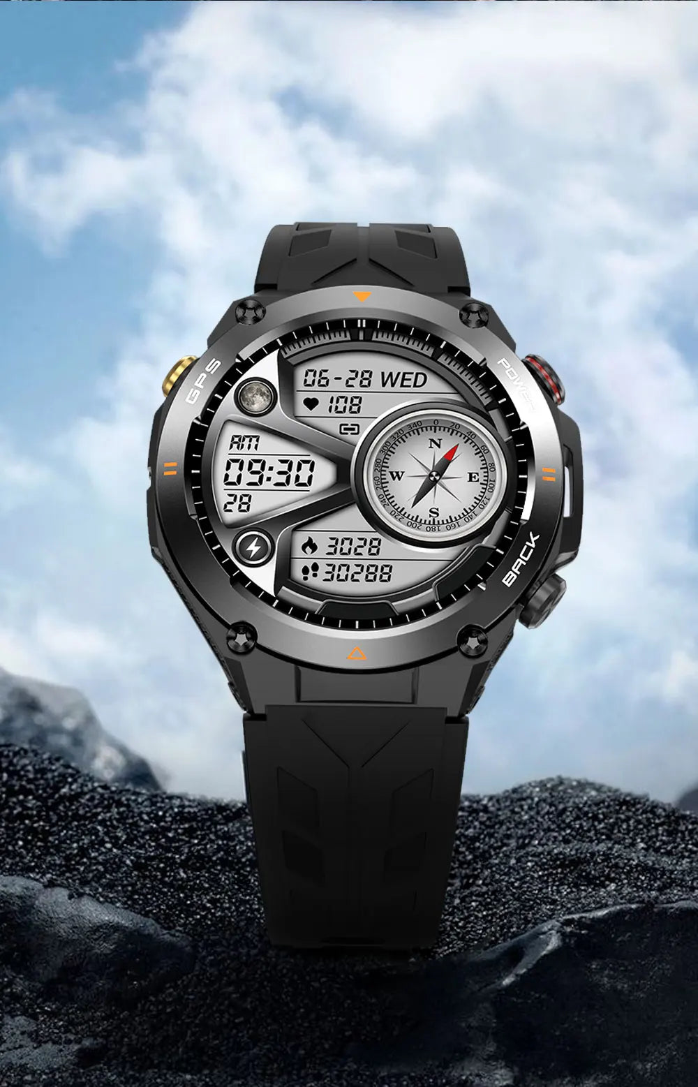 GPS smartwatch with 1.45" HD display, built-in GPS, compass, and calls