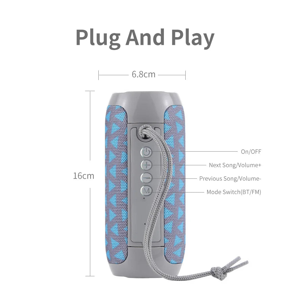 Portable bluetooth speaker with waterproof design, TWS pairing, and FM radio