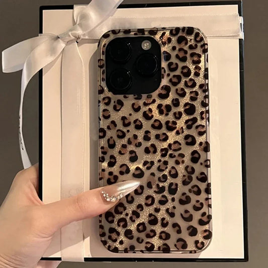 Leopard print phone case for iphone 14 pro max shockproof soft cover