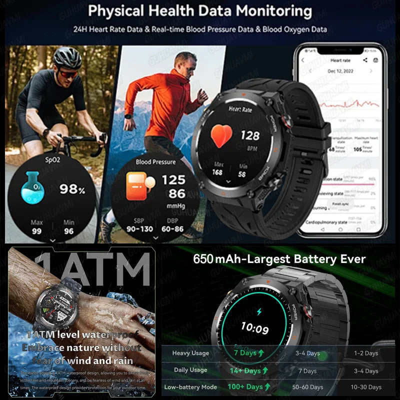 GPS smartwatch with 1.45" HD display, built-in GPS, compass, and calls