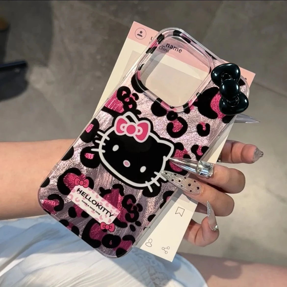 Hello Kitty pink leopard phone case for iPhone 15 14 13 12 Pro Max