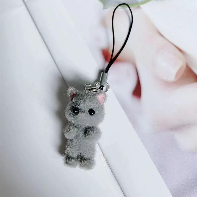 Fuzzy cat phone charm lanyard strap for mobile and keychain accessories