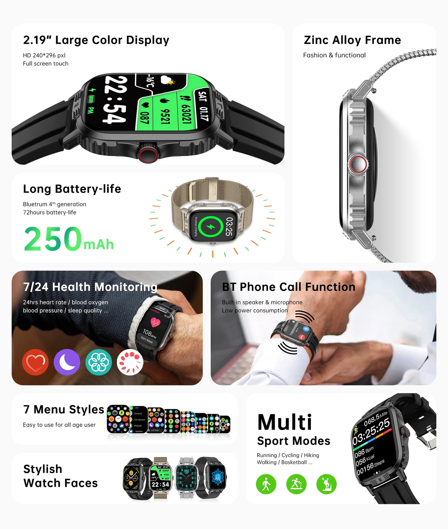 Bluetooth call smart watch with HD display, fitness tracker, waterproof design