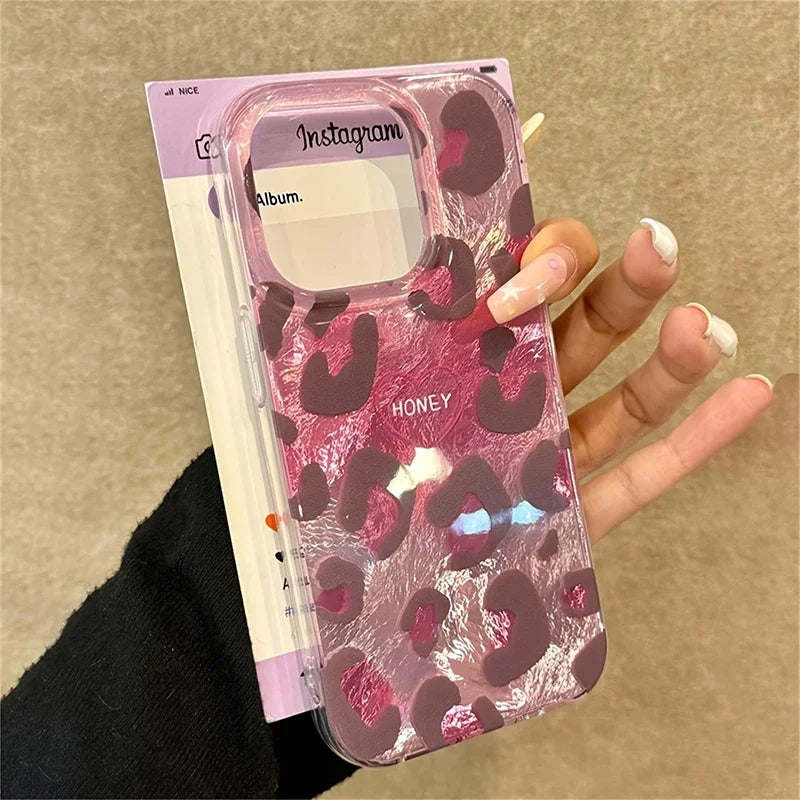 Pink leopard print soft phone case for iphone 16 pro max and earlier models