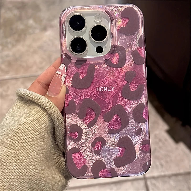 Pink leopard print soft phone case for iphone 16 pro max and earlier models