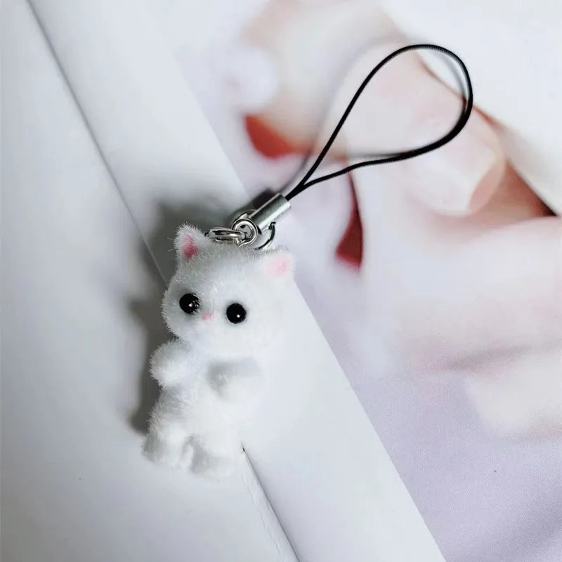 Fuzzy cat phone charm lanyard strap for mobile and keychain accessories