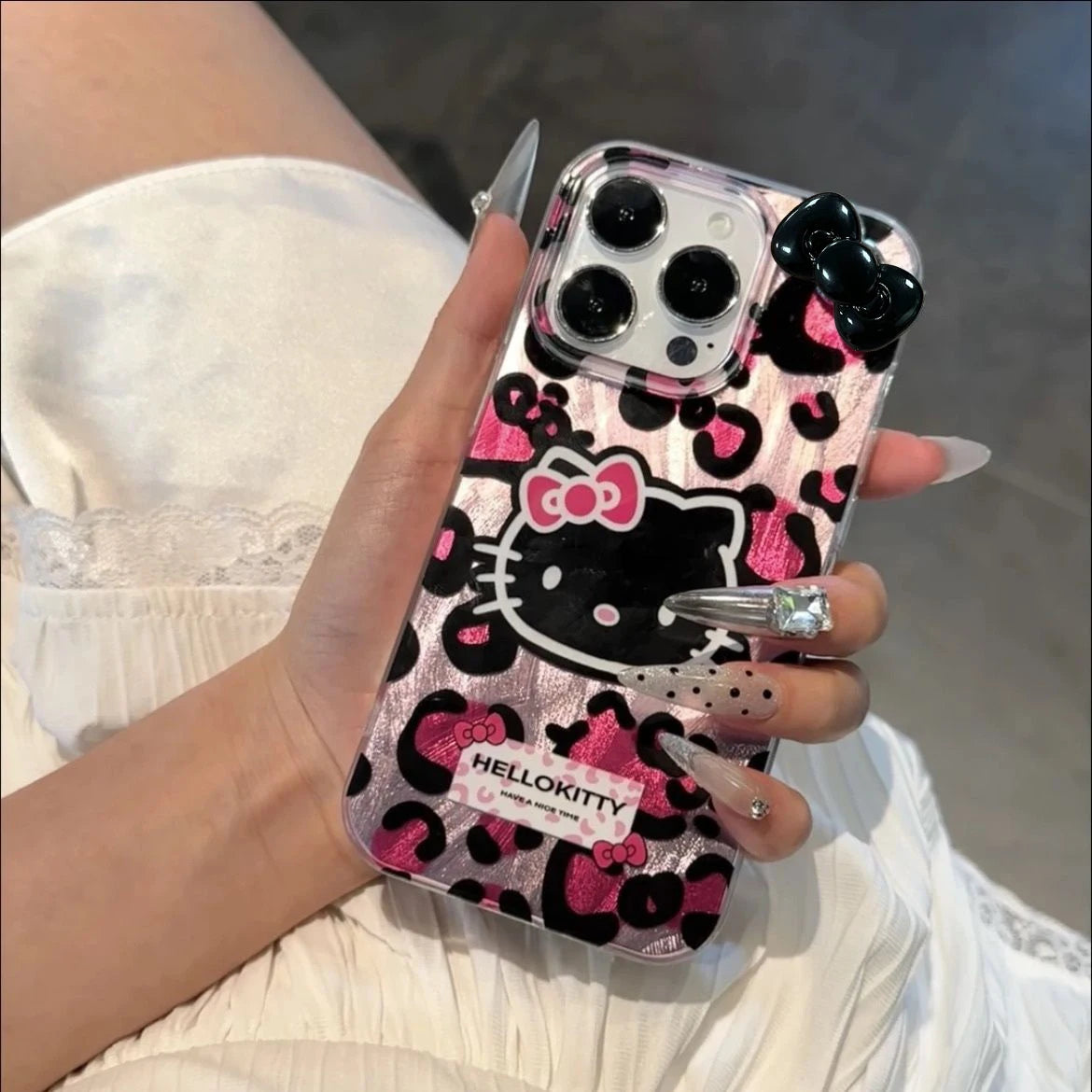 Hello Kitty pink leopard phone case for iPhone 15 14 13 12 Pro Max