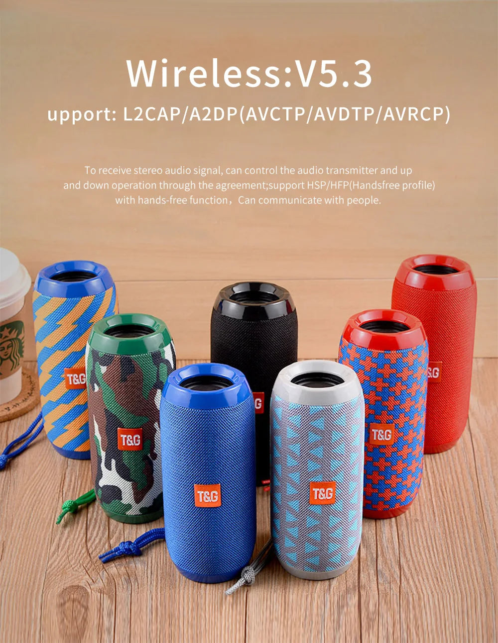 Portable bluetooth speaker with waterproof design, TWS pairing, and FM radio