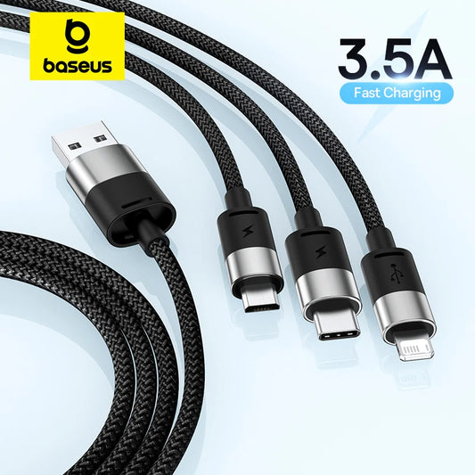 3 in 1 Multi Charging Cable, Braided Multi Charging Cable, Fast Charging Cable, Universal USB Cable with Type C/Micro USB Port for Mobile Phones