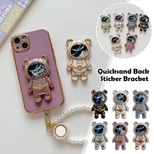 Astronaut bear phone grip and stand with quicksand design for all devices