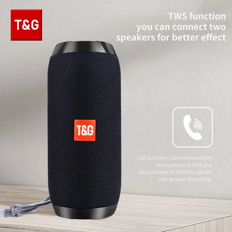 Portable bluetooth speaker with waterproof design, TWS pairing, and FM radio