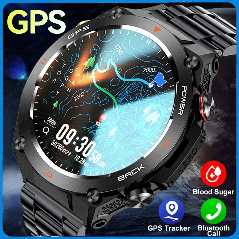 GPS smartwatch with 1.45" HD display, built-in GPS, compass, and calls