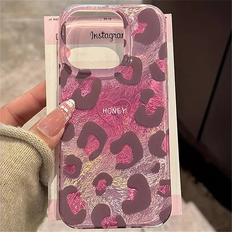 Pink leopard print soft phone case for iphone 16 pro max and earlier models