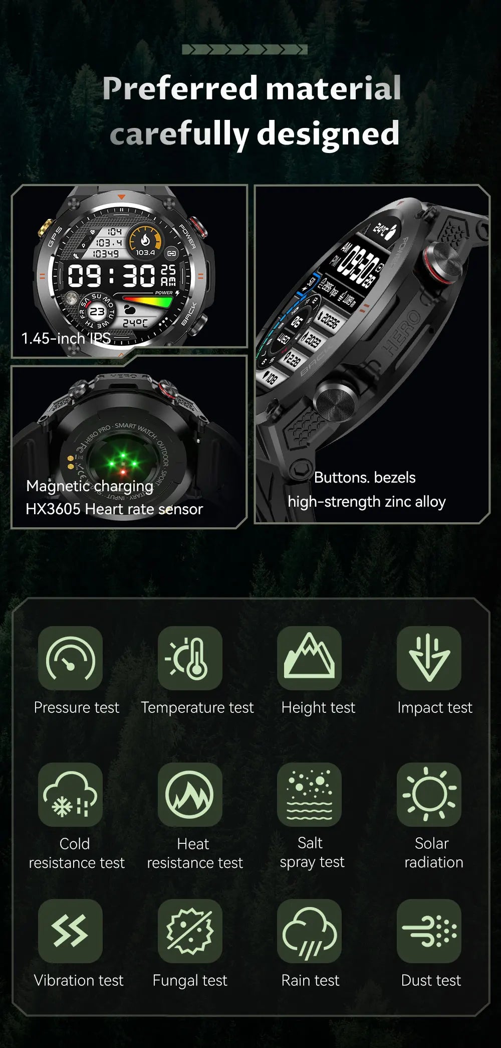 GPS smartwatch with 1.45" HD display, built-in GPS, compass, and calls