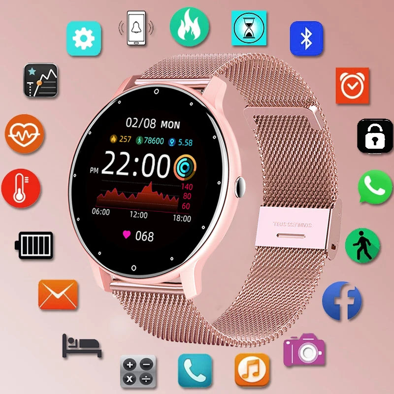 Rose gold waterproof smartwatch for women with fitness tracker and alerts