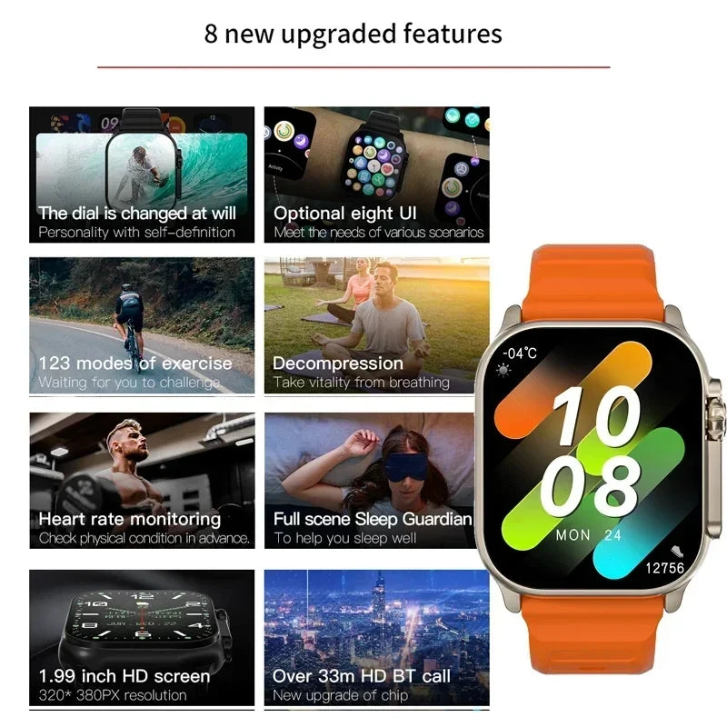 T900 ultra smartwatch with bluetooth call, heart rate, and fitness tracking