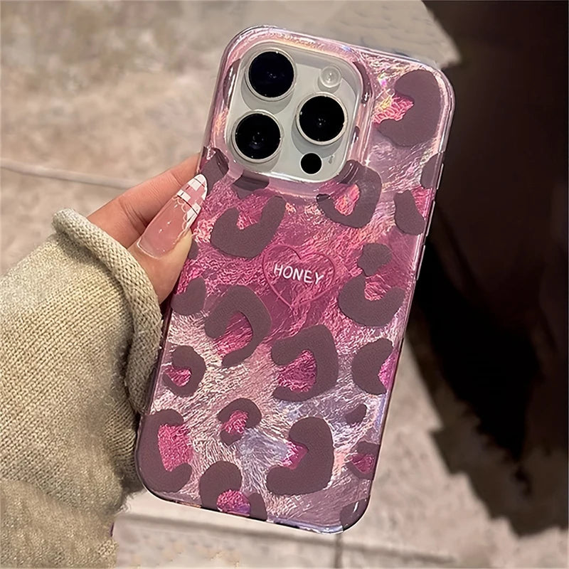 Pink leopard print soft phone case for iphone 16 pro max and earlier models