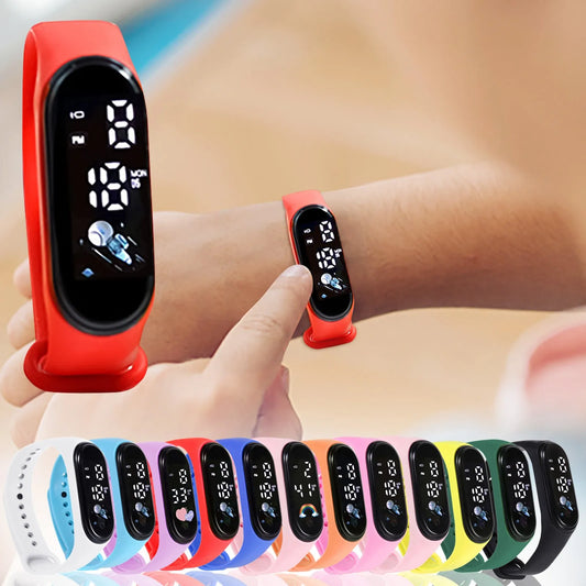 Kids digital waterproof smart watch with silicone strap for sports and fun